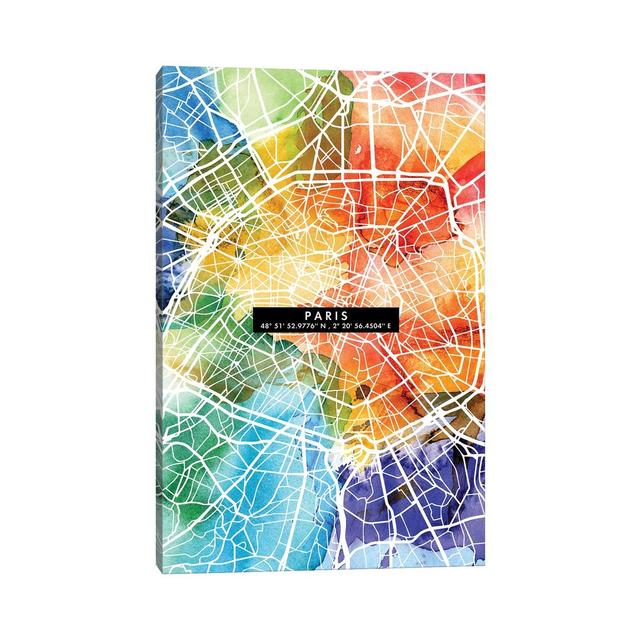 Paris City Map Colorful by WallDecorAddict - Floater Frame Gallery-Wrapped Canvas Giclée on Canvas Williston Forge Format: Wrapped Canvas, Size: 66.04 on Productcaster.