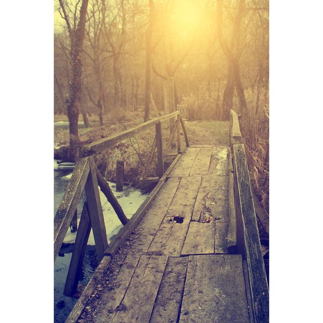 Vintage of Bridge in the Forest by Balazskovacs - Wrapped Canvas Photograph Alpen Home Size: 122cm H x 81cm W on Productcaster.