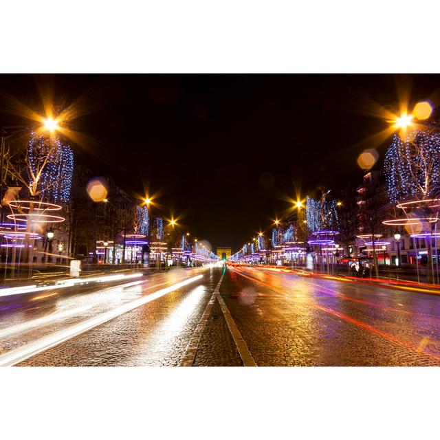 Braeswood Champs-Elysees Street At Night In Paris by Risto0 - Wrapped Canvas Photograph Latitude Run Size: 30 cm H x 46 cm W x 3.8 cm D on Productcaster.