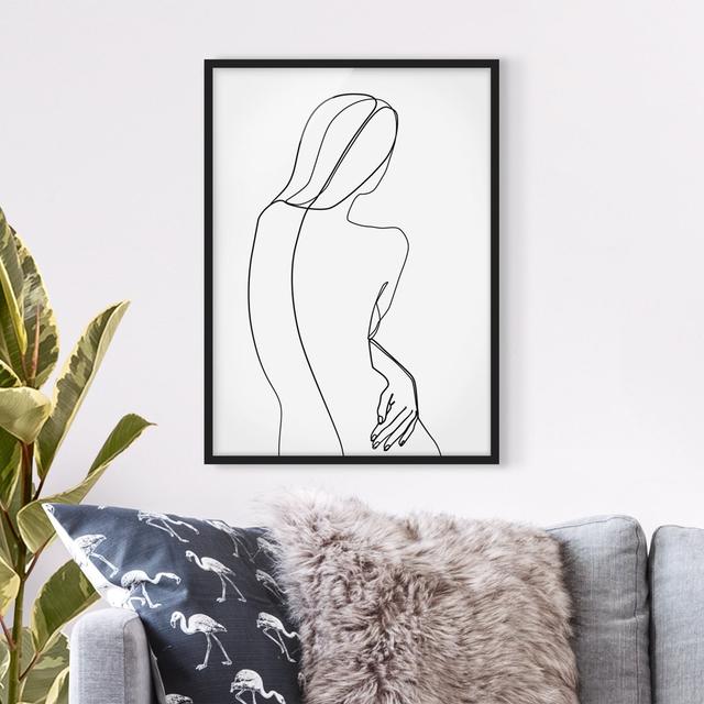 Picture With Frame - Line Art Back Woman Black White - Portrait 4:3 - A Ivy Bronx Size: 100cm H x 70cm W x 2cm D, Frame Option: Black on Productcaster.