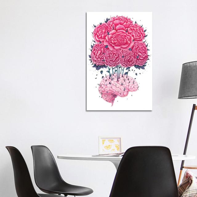 Brain with Peonies by Valeriya Korenkova - Wrapped Canvas Graphic Art Rosdorf Park Size: 101.6cm H x 66.04cm W x 1.91cm D on Productcaster.