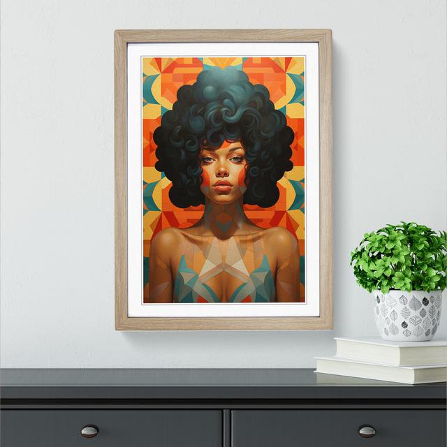 Woman With Curls Geometric - Single Picture Frame Print on Wood Marlow Home Co. Frame Colour: Oak, Size: 46cm H x 34cm W x 2cm D on Productcaster.