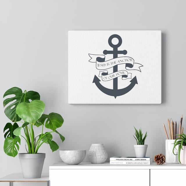 Jesus Is the Anchor of Our Home - Wrapped Canvas Typography Blue Elephant Size: 61cm H x 76cm W on Productcaster.