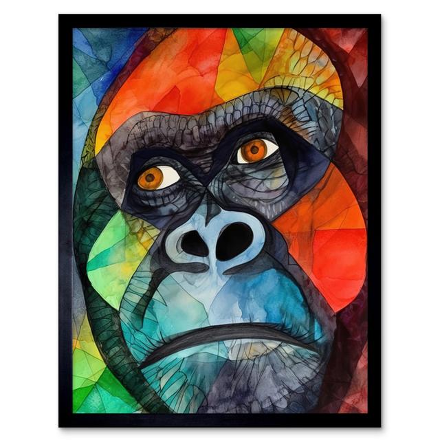 Gorilla Face Folk Art Watercolour Painting Artwork Framed Wall Art Print 9X7 Inch Latitude Vive on Productcaster.