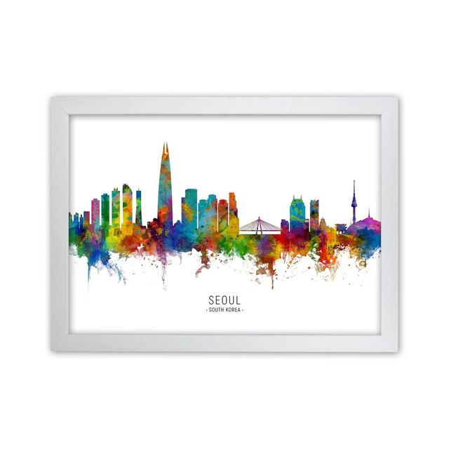 Seoul South Korea Skyline by Michael Tompsett - Graphic Art Print on Canvas Ebern Designs Size: 46cm H x 63cm W x 3cm D, Format: White Framed on Productcaster.