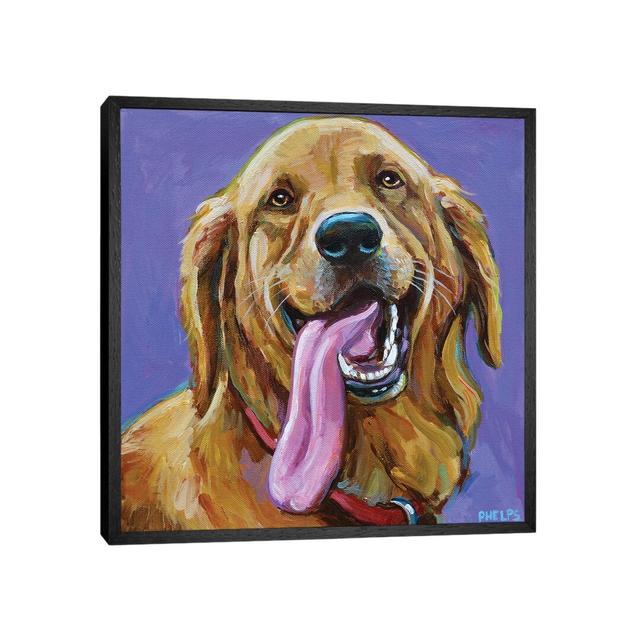 Golden Retriever With Big Tongue by Robert Phelps - Painting on Canvas Ebern Designs Size: 45.72cm H x 45.72cm W x 3.81cm D, Format: Black Framed on Productcaster.