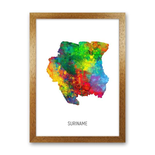 Suriname Watercolour Map by Michael Tompsett - Graphic Art Print Latitude Run Size: 34cm H x 25cm W x 3cm D, Format: Brown Framed on Productcaster.