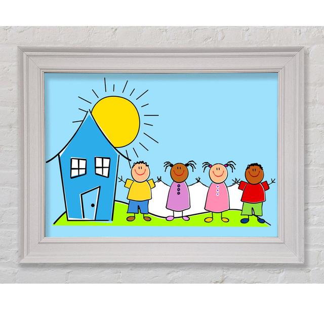 Happy Children In The Sun - Single Picture Frame Art Prints Bright Star Colour: Baby Blue, Size: 42cm H x 59.7cm W x 8cm D on Productcaster.