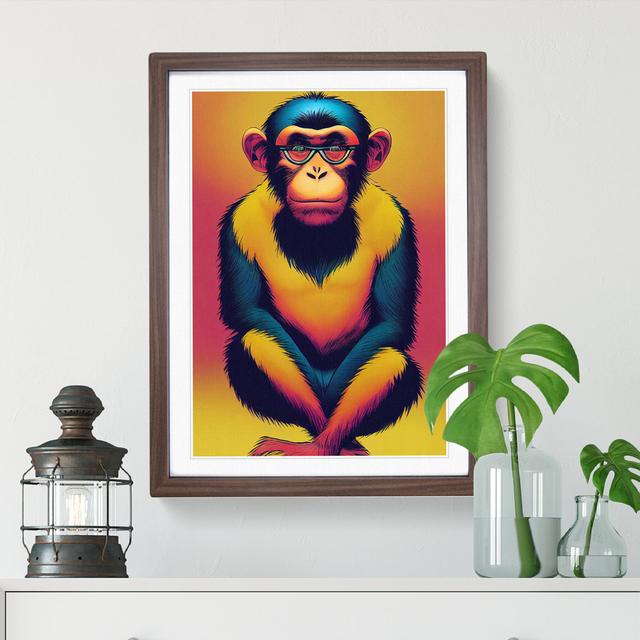 Marvellous Monkey - Picture Frame Painting Latitude Run Size: 46cm H x 34cm W x 2cm D, Frame Colour: Walnut on Productcaster.