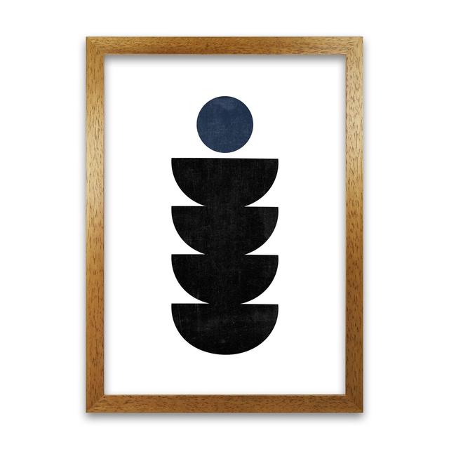 Mid Century Shapes Navy Dot - Print Norden Home Frame Option: Oak Frame, Size: 59cm H x 42cm W x 3cm D on Productcaster.