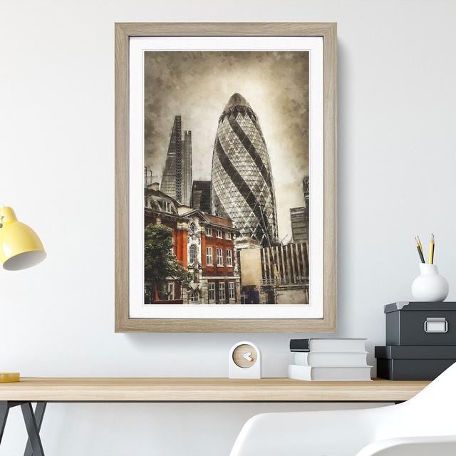 The Gherkin in London - Picture Frame Graphic Art East Urban Home Frame Option: Oak, Size: 36cm H x 27cm W x 2cm D on Productcaster.