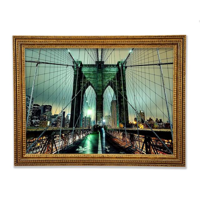 Brooklyn Bridge At Night Green Glow - Print Ebern Designs Size: 29.1cm H x 42cm W x 3cm D on Productcaster.