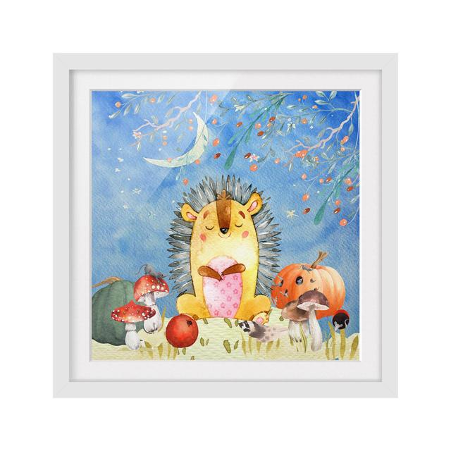 Hedgehog in Autumn - Picture Frame Graphic Art Zoomie Kids Size: 50cm H x 50cm W x 2cm D, Frame Option: White on Productcaster.