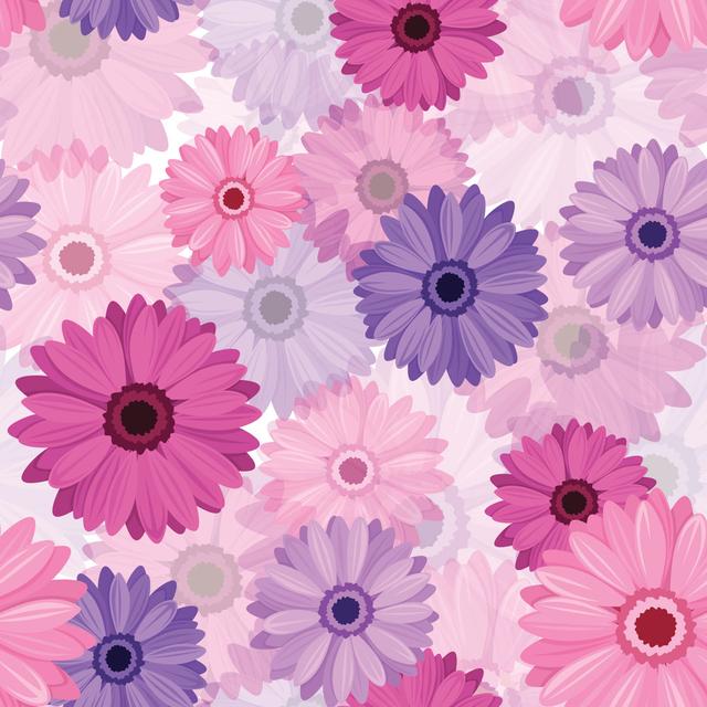 Seamless Background With Pink And Purple Gerbera by Naddiya - Print Marlow Home Co. Size: 80cm H x 80cm W on Productcaster.