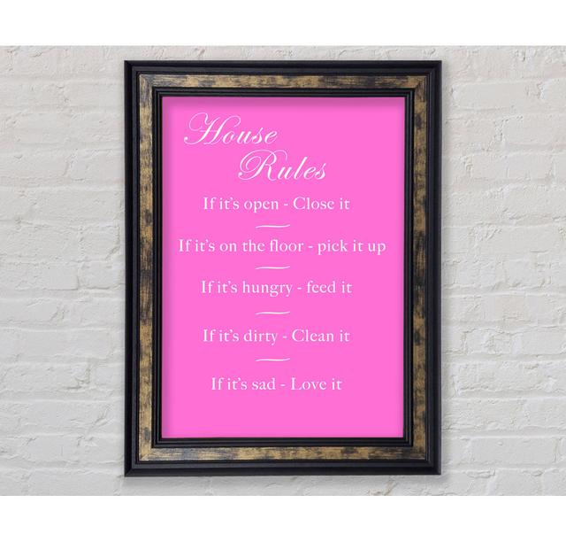 House Rules 2 - Single Picture Frame Art Prints Bright Star Size: 21.1cm H x 42cm W x 8cm D, Colour: Vivid Pink on Productcaster.