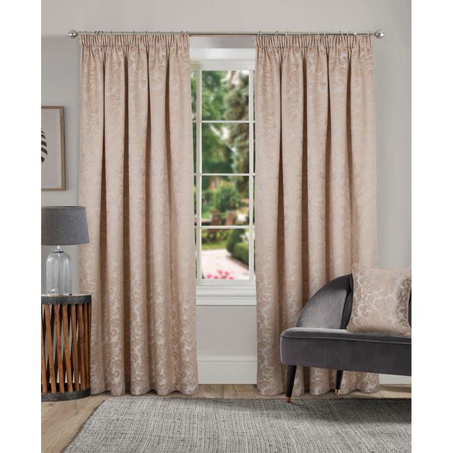 Hallas Pencil Pleat Room Darkening Curtains (Set of 2) Marlow Home Co. Panel Size: 229 W x 229 D cm, Colour: Natural on Productcaster.