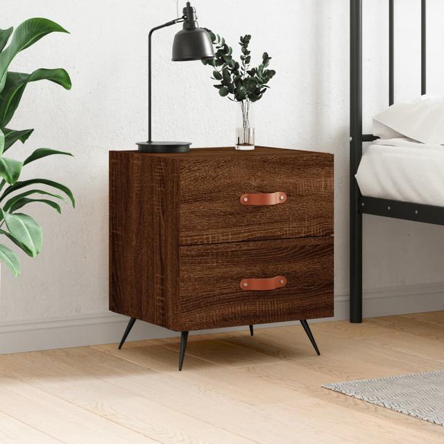 Hilaire Iron Bedside Table George Oliver Colour: Brown Oak on Productcaster.