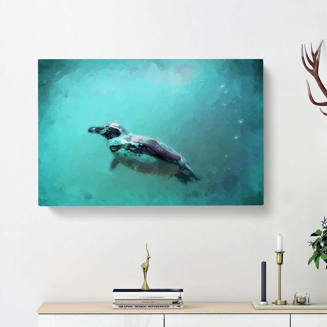 Solo Swimming Penguin in Abstract - Wrapped Canvas Painting East Urban Home Size: 35cm H x 50cm W x 3cm D on Productcaster.