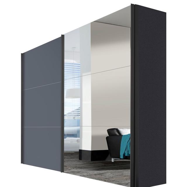 Kierra 2 Door Wardrobe Metro Lane Size: 216cm H x 250cm W x 68cm D, Colour (Body/Front): Graphite / Satined graphite glass, Interior fittings: Premium on Productcaster.