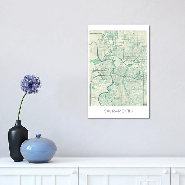 Sacramento Vintage Blue Watercolor Urban Blueprint Map by Hubert Roguski - Wrapped Canvas Painting Borough Wharf Size: 45.72cm H x 30.48cm W x 1.905cm on Productcaster.