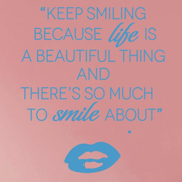 Keep Smiling Because Life Is a Beautiful Thing Wall Sticker Maturi Size: Medium, Colour: Blue on Productcaster.