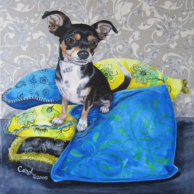 Chihuahua Pillows II by Carol Dillon - Wrapped Canvas Painting Rosalind Wheeler Size: 51cm H x 51cm W on Productcaster.