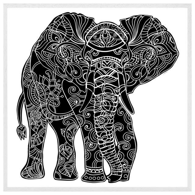 Bicente Elephant Silhouette - Single Picture Frame Art Prints Latitude Vive Size: 76cm H x 76cm W x 4cm D, Format: White Framed on Productcaster.