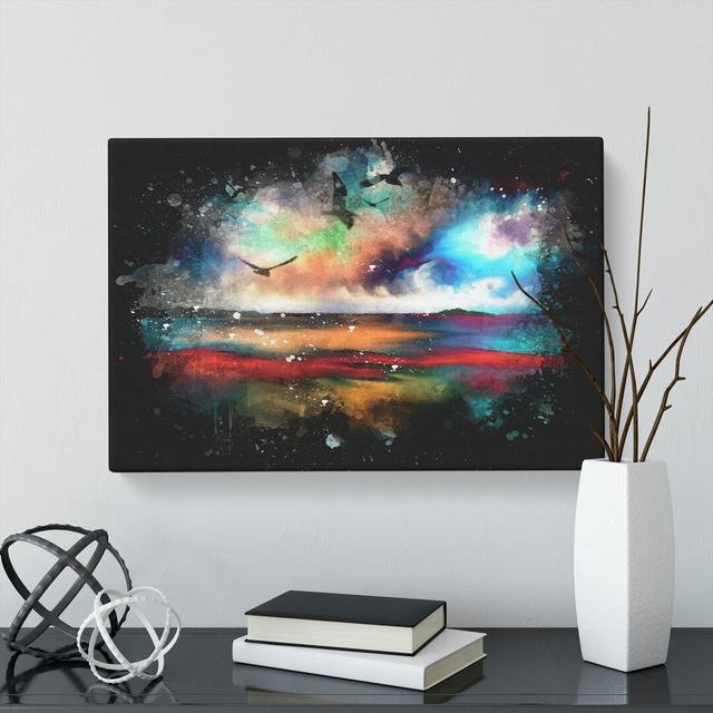 Birds Over A Colourful Ocean - Wrapped Canvas Painting East Urban Home Size: 60cm H x 91cm W x 3cm D on Productcaster.