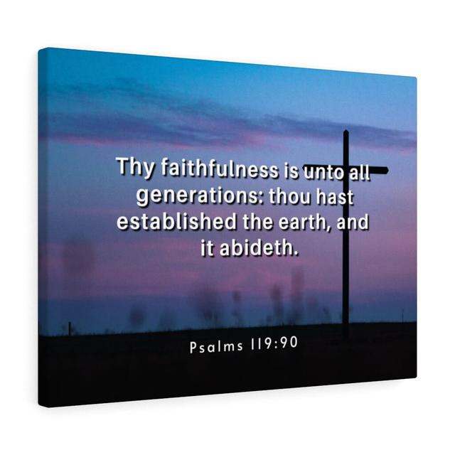 Thy Faithfulness Psalm 119:90 - Wrapped Canvas Typography Blue Elephant Size: 61cm H x 76cm W on Productcaster.