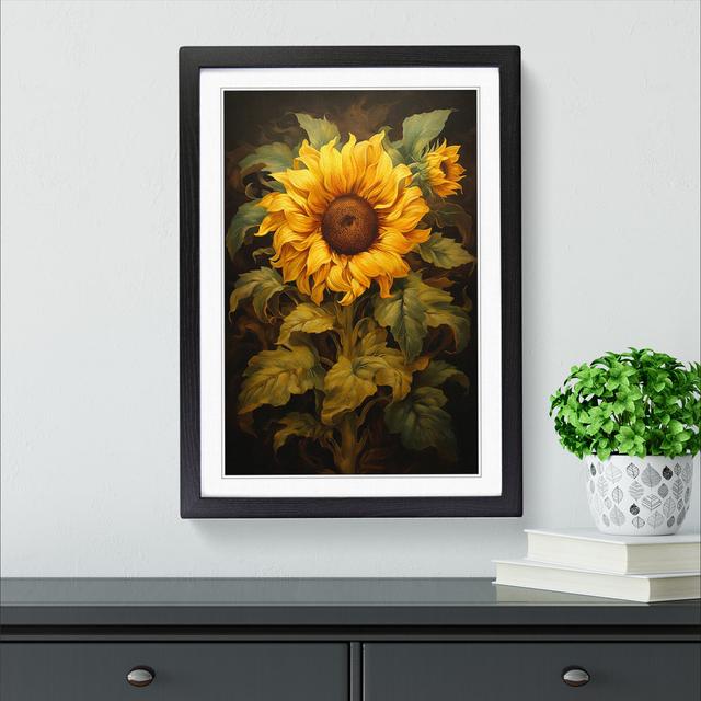 XYZ-FRM-V1223-1596 Sunflower Classicism - Single Picture Frame Print on Wood Big Box Art Size: 46cm H x 34cm W x 2cm D, Frame Colour: Black on Productcaster.