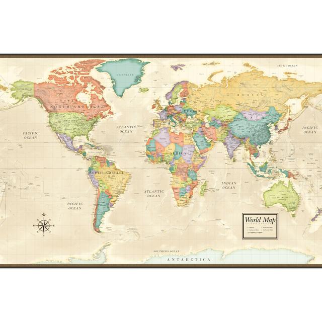 Classic World Map - Wrapped Canvas Print Breakwater Bay Size: 30cm H x 46cm W x 3.8cm D on Productcaster.