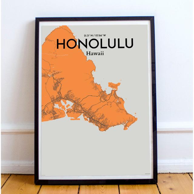 Honolulu City Map - Unframed Graphic Art Print on Paper East Urban Home Size: 61cm H x 45.7cm W x 0.13cm D on Productcaster.