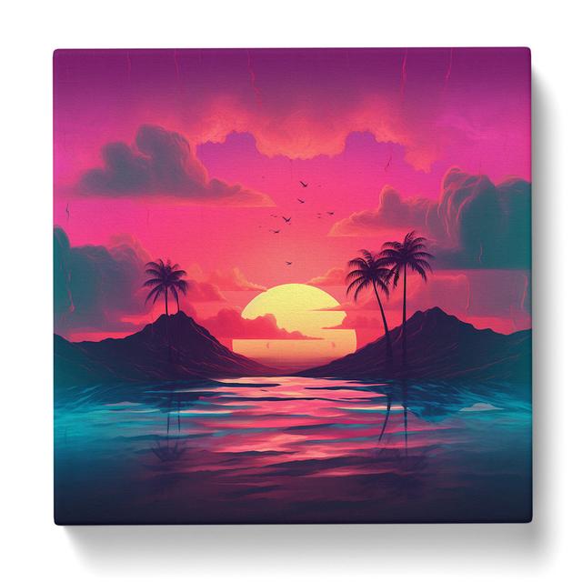 Sunset Vaporwave House of Hampton Size: 35cm H x 35cm W x 3cm D on Productcaster.