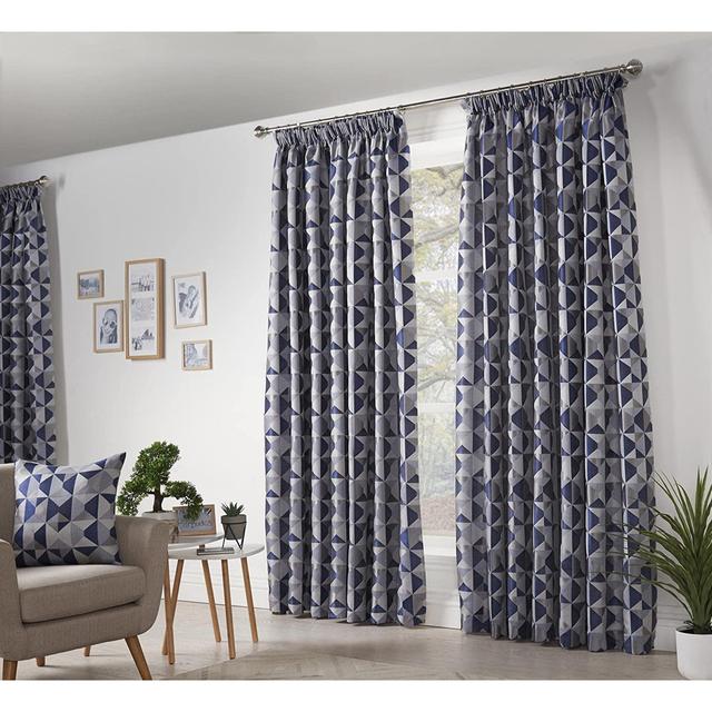 Stamper Pencil Pleat Room Darkening Curtains (Set of 2) Hykkon Panel Size: 117 x 183 cm, Colour: Navy/Silver on Productcaster.