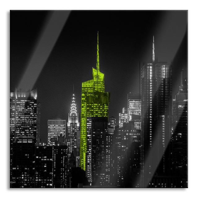 New York's Skyscrapers By Night Graphic Art Print On Canvas - No Frame Print on Glass Ebern Designs Size: 80cm H x 80cm W x 0.4cm D on Productcaster.