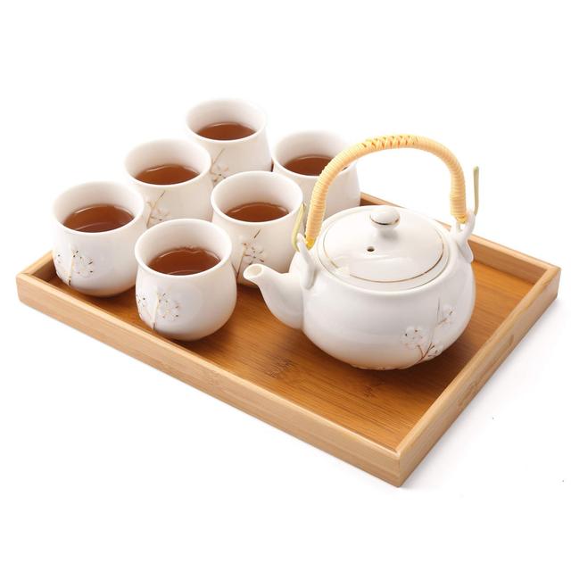 Japanese Tea Set, White Porcelain Tea Set With 1 Teapot Set, 6 Tea Cups, 1 Tea Tray, 1 Stainless Infuser, Cute Asian Tea Set For Tea Lover/Women/Men ( on Productcaster.