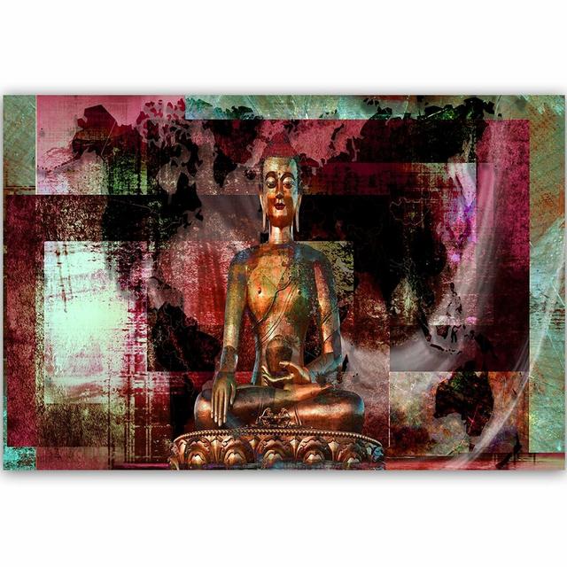 Leinwandbild Buddha und abstraktem Hintergrund World Menagerie Größe: 40 cm H x 60 cm B on Productcaster.