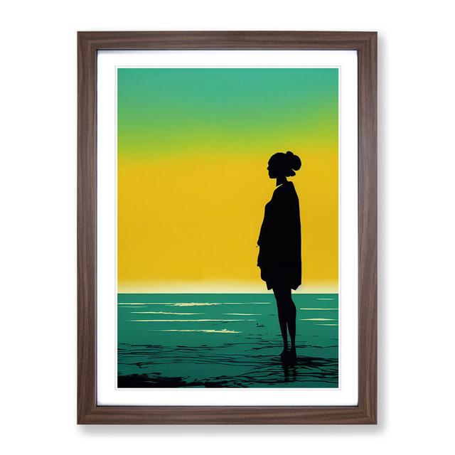 Woman Alone at Sunrise - Picture Frame Graphic Art Marlow Home Co. Frame Colour: Walnut, Size: 46cm H x 34cm W x 2cm D on Productcaster.