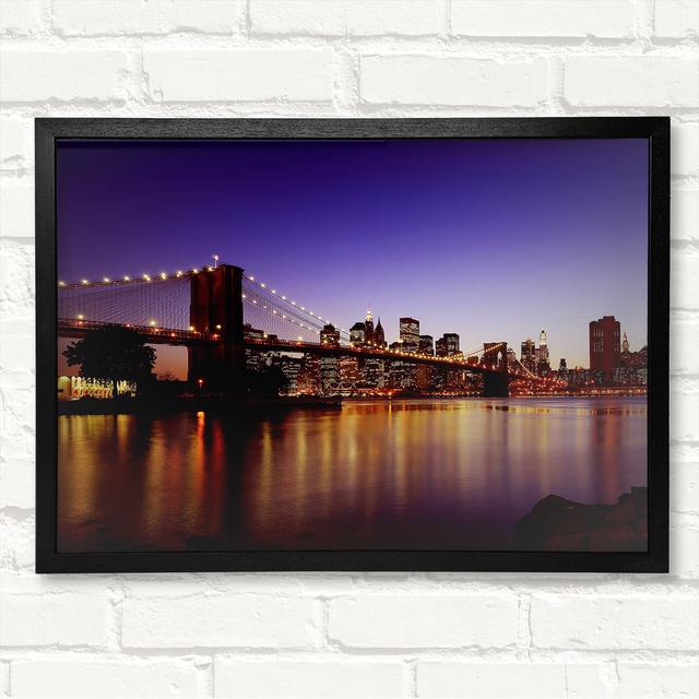 New York City Reflections Of Brooklyn Bridge - Closed Corner Frame Art Prints on Wood Latitude Run Size: 59.7cm H x 84.1cm W on Productcaster.