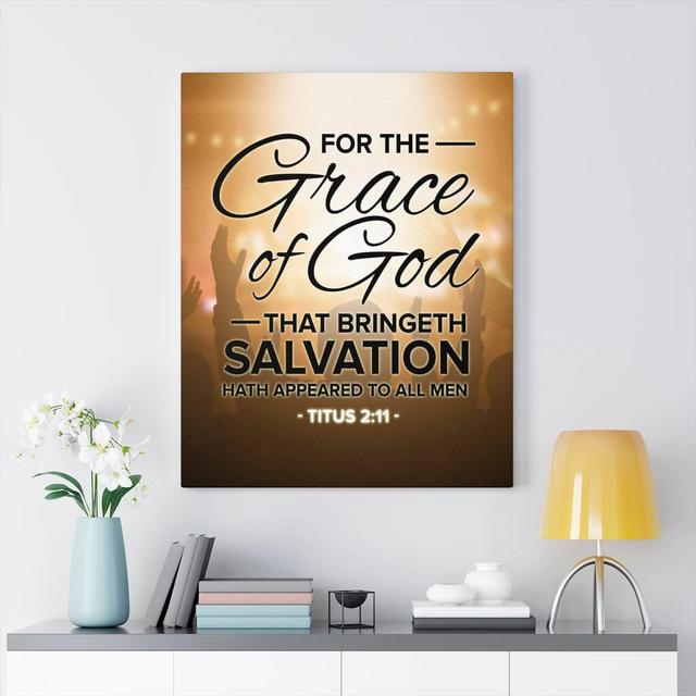 For the Grace of God Titus 2:11 - Wrapped Canvas Typography Blue Elephant Size: 76cm H x 61cm W on Productcaster.