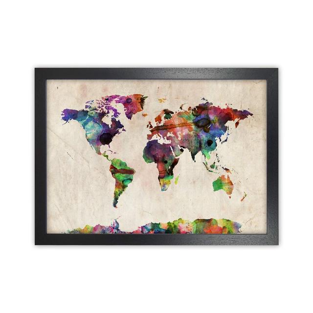 World Map by Michael Tompsett - Graphic Art Print Ebern Designs Size: 64cm H x 88cm W x 3cm D, Format: Black Framed on Productcaster.