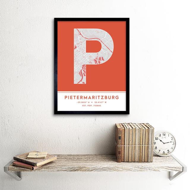 Pietermaritzburg South Africa City Map Orange - Single Picture Frame Typography Wee Blue Coo on Productcaster.