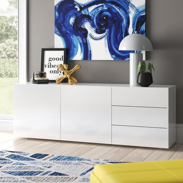 Cadiz 170 Cm Wide 3 Drawer Sideboard Zipcode Design Colour: Glossy Anthracite on Productcaster.