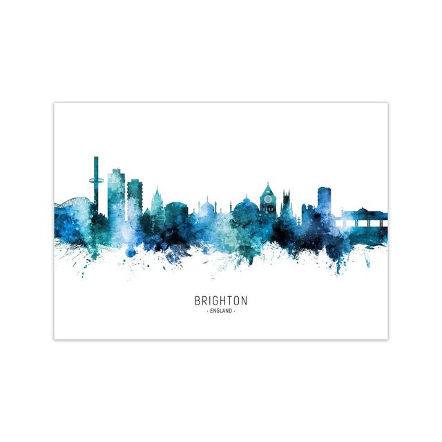 Brighton England Skyline Blue City Name by Michael Tompsett - Graphic Art Ebern Designs Format: Unframed, Size: 21cm H x 30cm W x 1cm D on Productcaster.