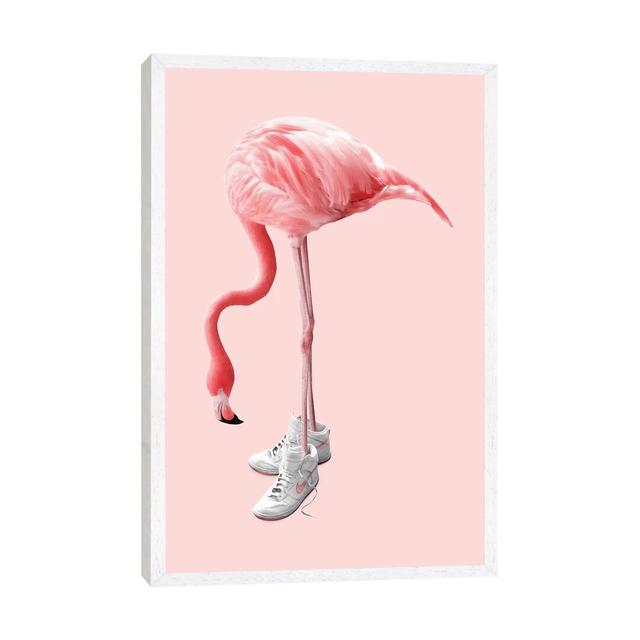 Sneaker Flamingo - Print on Canvas Happy Larry Format: White Framed, Size: 152.4cm H x 101.6cm W x 3.81cm D on Productcaster.