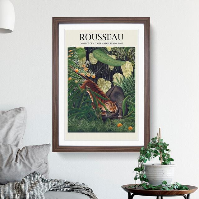 Combat of a Tiger and Buffalo Vol.2 by Henri Rousseau - Picture Frame Art Prints East Urban Home Size: 65cm H x 48cm W x 2cm D, Frame Option: Walnut on Productcaster.