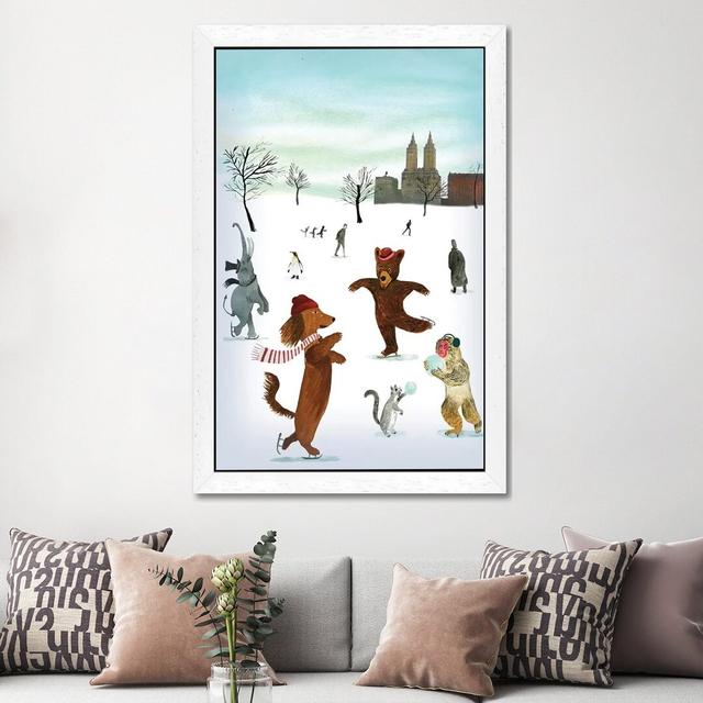 Skaters by Ellen Weinstein - Print on Canvas The Seasonal Aisle Format: White Framed, Size: 66.04cm H x 45.72cm W x 3.81cm D on Productcaster.