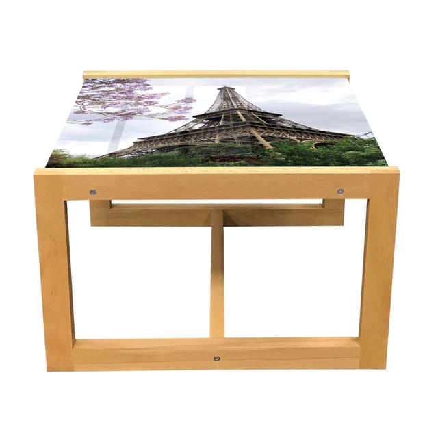 Eiffel Tower Coffee Table, Eiffel Natural Flowers Colorful Blossoms Cloudy Sky Perspective Paris Print, Acrylic Glass Center Table With Wooden Frame F on Productcaster.