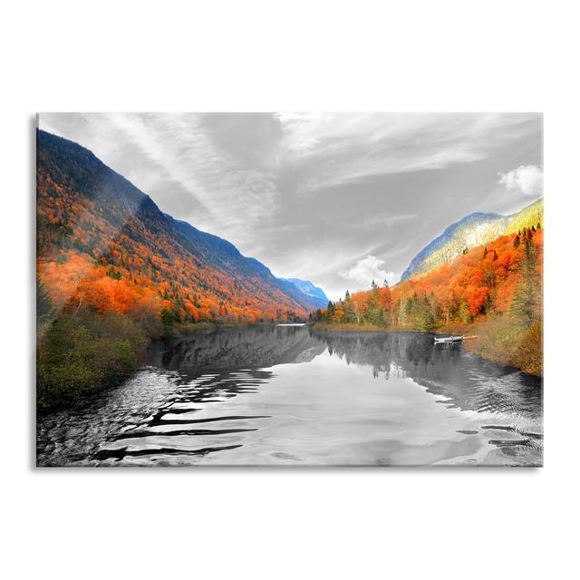 Valley River Between Autumn Mountains B&W Detail - Wrapped Canvas Photograph Union Rustic Size: 60cm H x 80cm W x 0.4cm D on Productcaster.