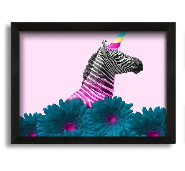 Das gehörnte Zebra - Einzelner Bilderrahmen Kunstdrucke Bloomsbury Market Größe: 60 cm H x 84 cm B x 10 cm T, Format: Schwarz gerahmte Leinwand on Productcaster.